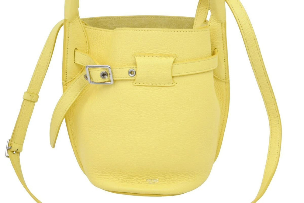 Celine Leather Calfskin Shoulder Yellow Big Handbag Bag Bucket 2way Yellow